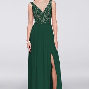 David's Bridal Forest Green Lace Maxi Dress